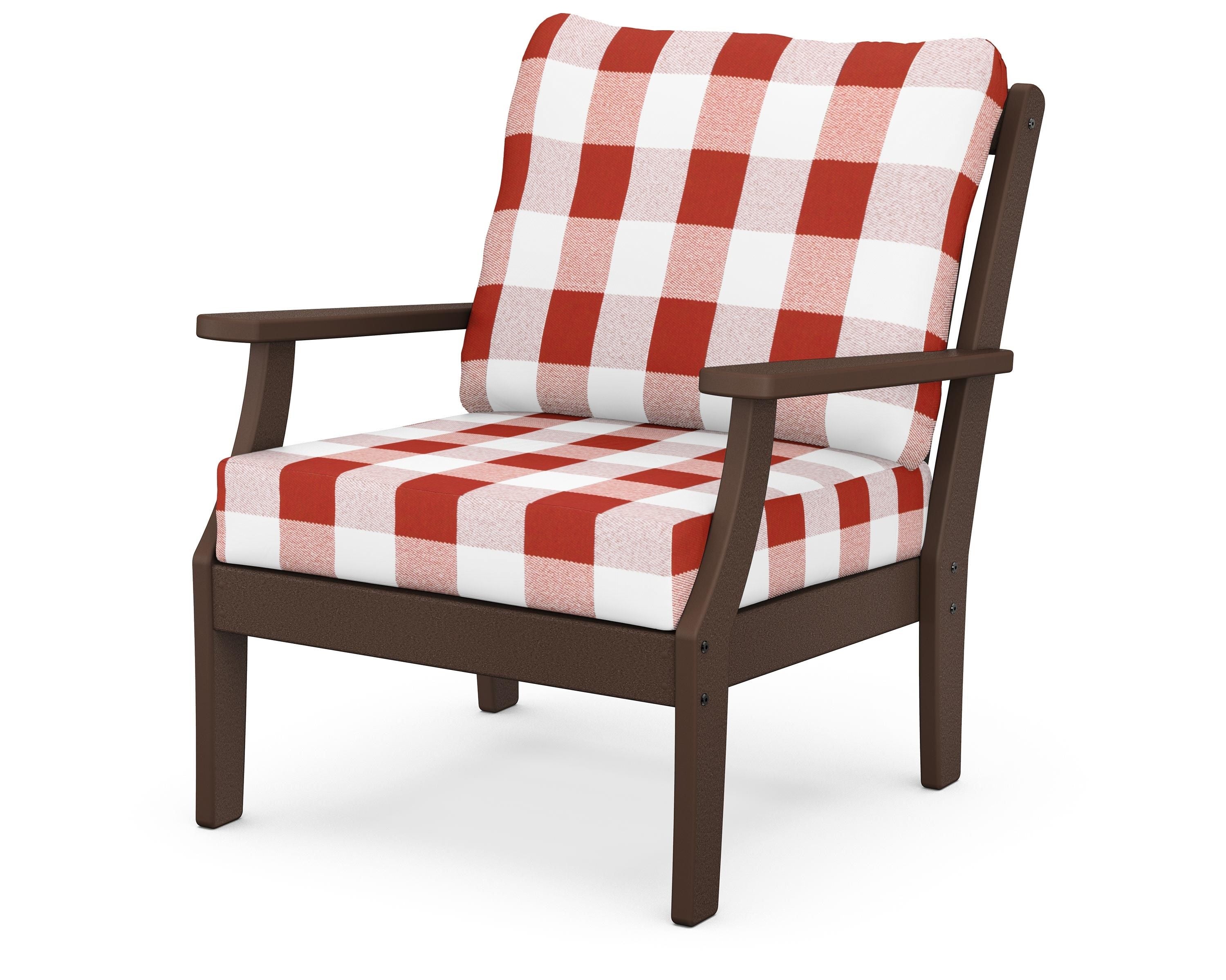 POLYWOOD® Braxton Deep Seating Chair in Mahogany / Buffalo Plaid Crimson