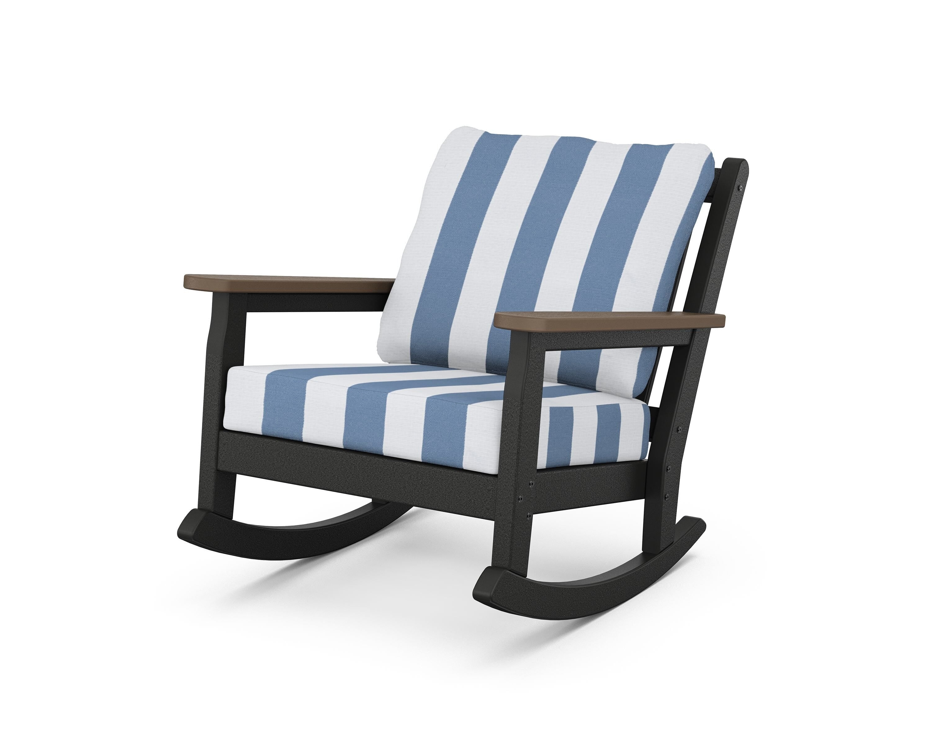 POLYWOOD® Chippendale Deep Seating Rocking Chair in Black / Kona / Cabana Stripe Sky Blue