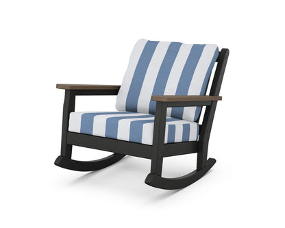 POLYWOOD® Chippendale Deep Seating Rocking Chair in Black / Kona / Cabana Stripe Sky Blue