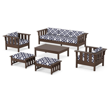Martha Stewart by POLYWOOD® Acadia 6-Piece Lounge Sofa Set in Mahogany / Trellis Navy