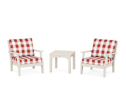 Martha Stewart by POLYWOOD® Chinoiserie 3-Piece Deep Seating Set in Sand / Buffalo Plaid Crimson