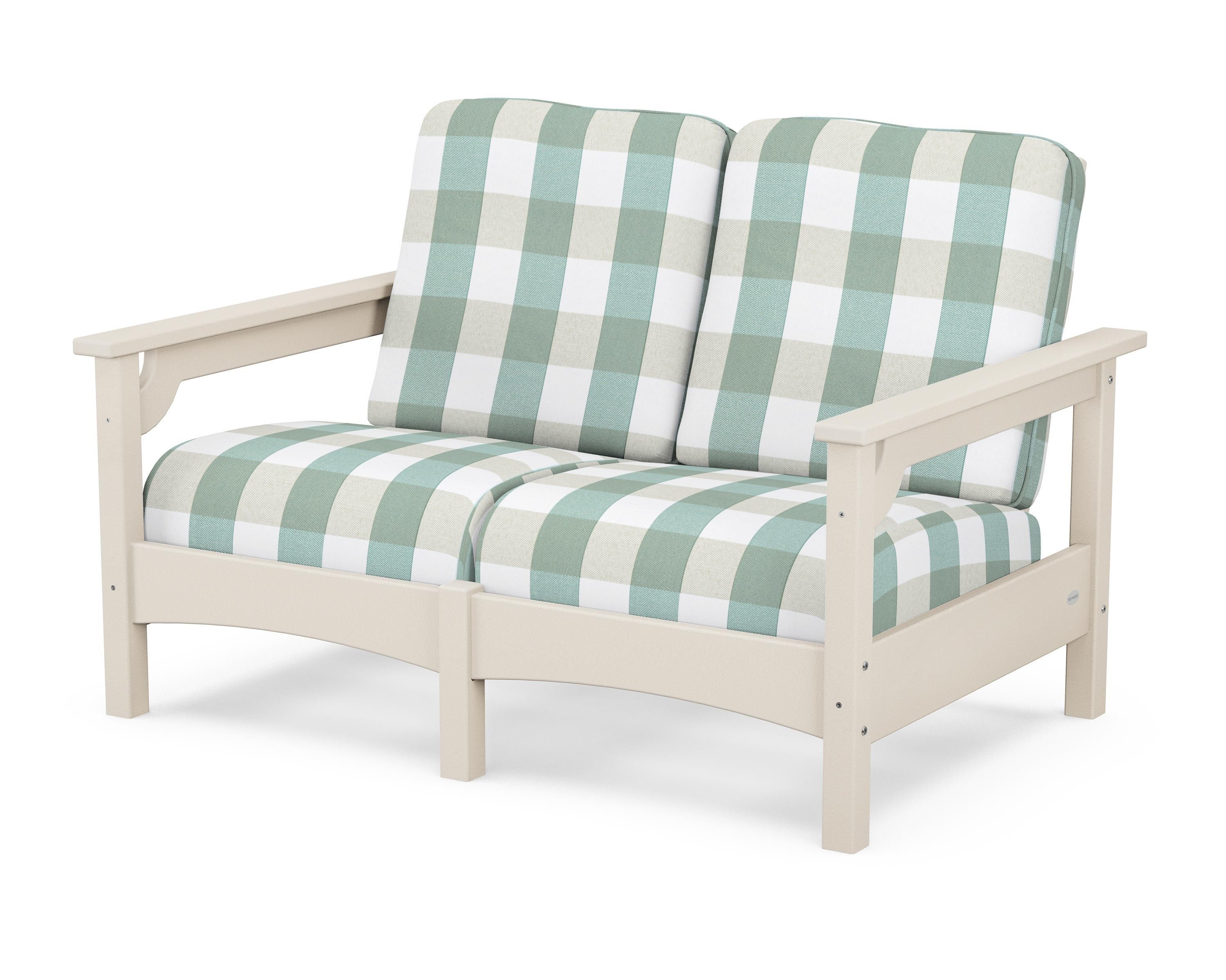 POLYWOOD® Club Loveseat in Sand / Buffalo Plaid Glacier Spa