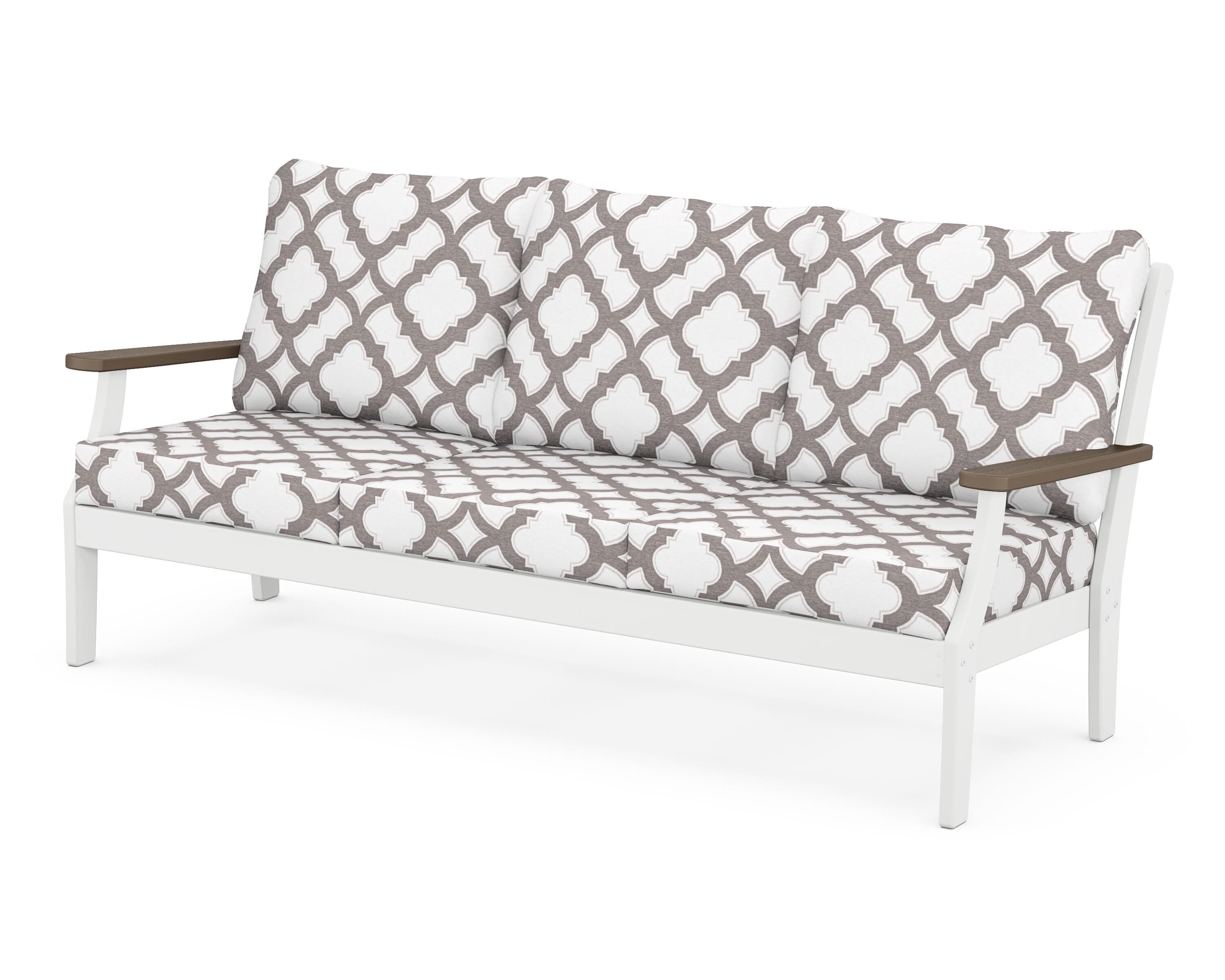 POLYWOOD® Braxton Deep Seating Sofa in White / Kona / Trellis Grey Mist