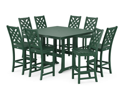 Country Living Wovendale Side Chair 9-Piece Square Bar Set with Trestle Legs in Green