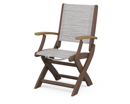 POLYWOOD® Coastal Folding Chair in Mahogany / Natural / Metallic Sling