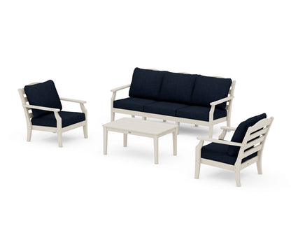 Draper James™ by  POLYWOOD® Savannah 4-Piece Deep Seating Set with Sofa in Sand / Marine Indigo
