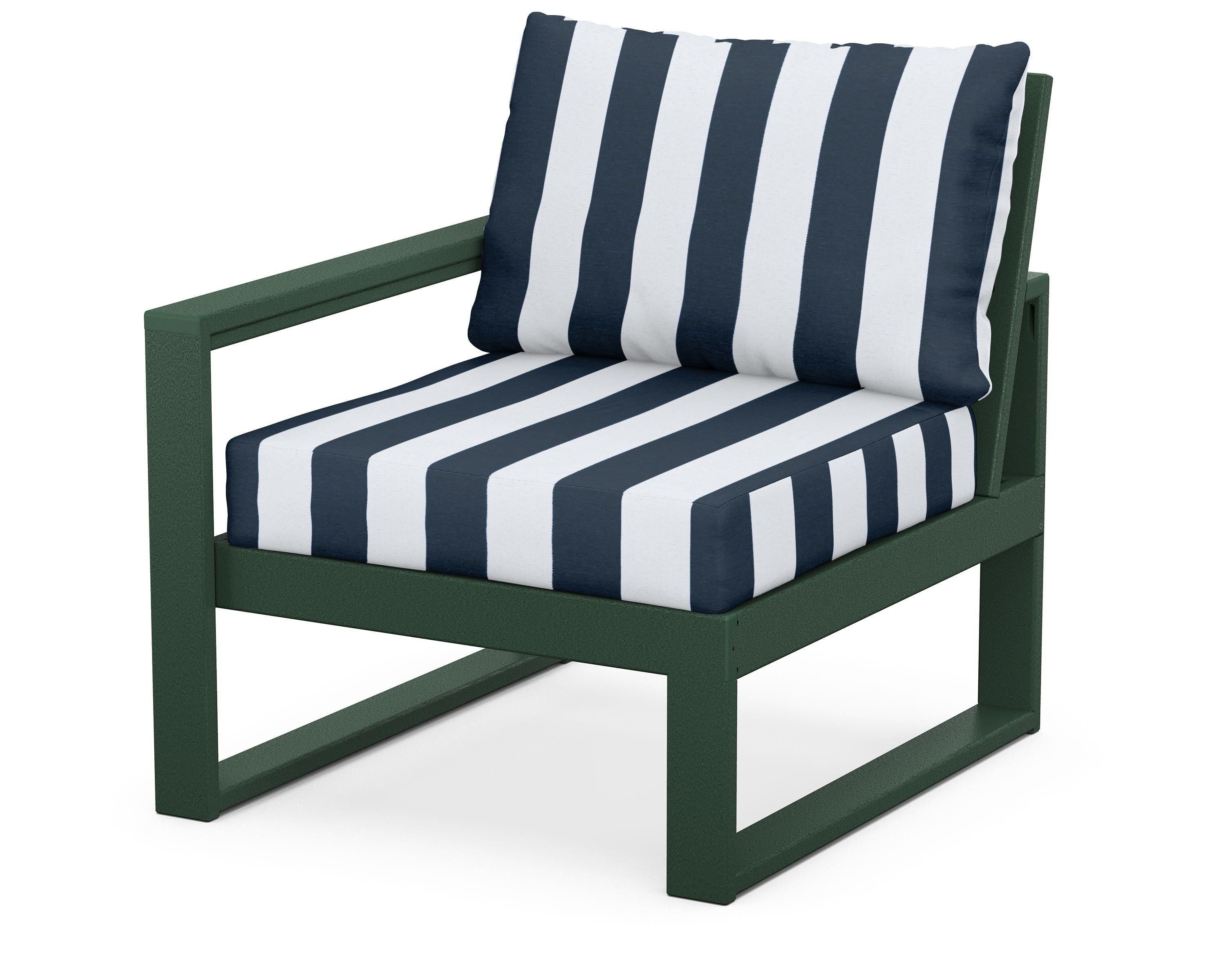 POLYWOOD® EDGE Modular Left Arm Chair in Green / Cabana Stripe Marine Indigo