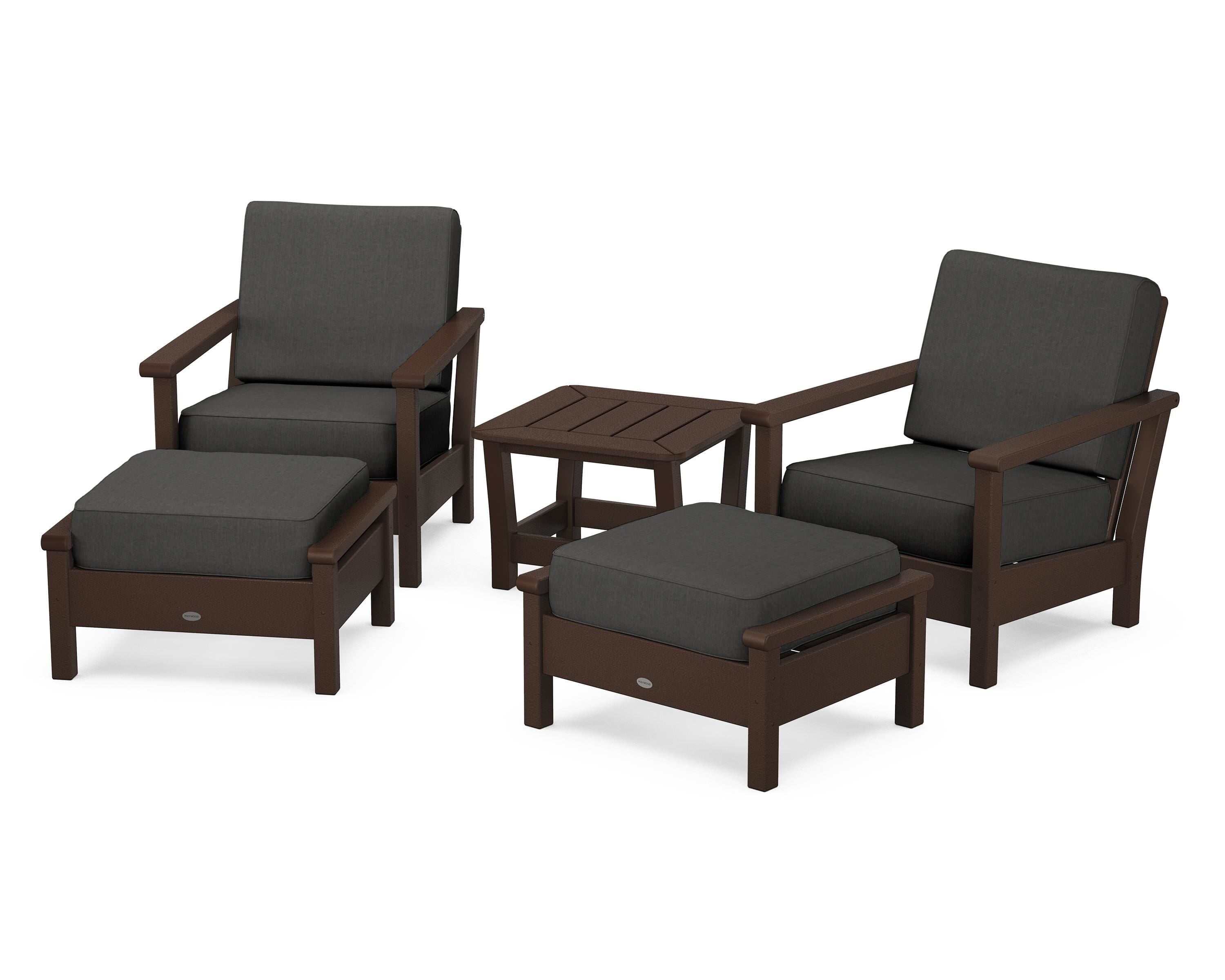 POLYWOOD® Harbour 5-Piece Deep Seating Chair Set in Mahogany / Spectrum Carbon