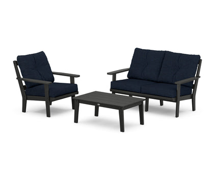POLYWOOD® Prairie 3-Piece Deep Seating Set with Loveseat in Black / Marine Indigo