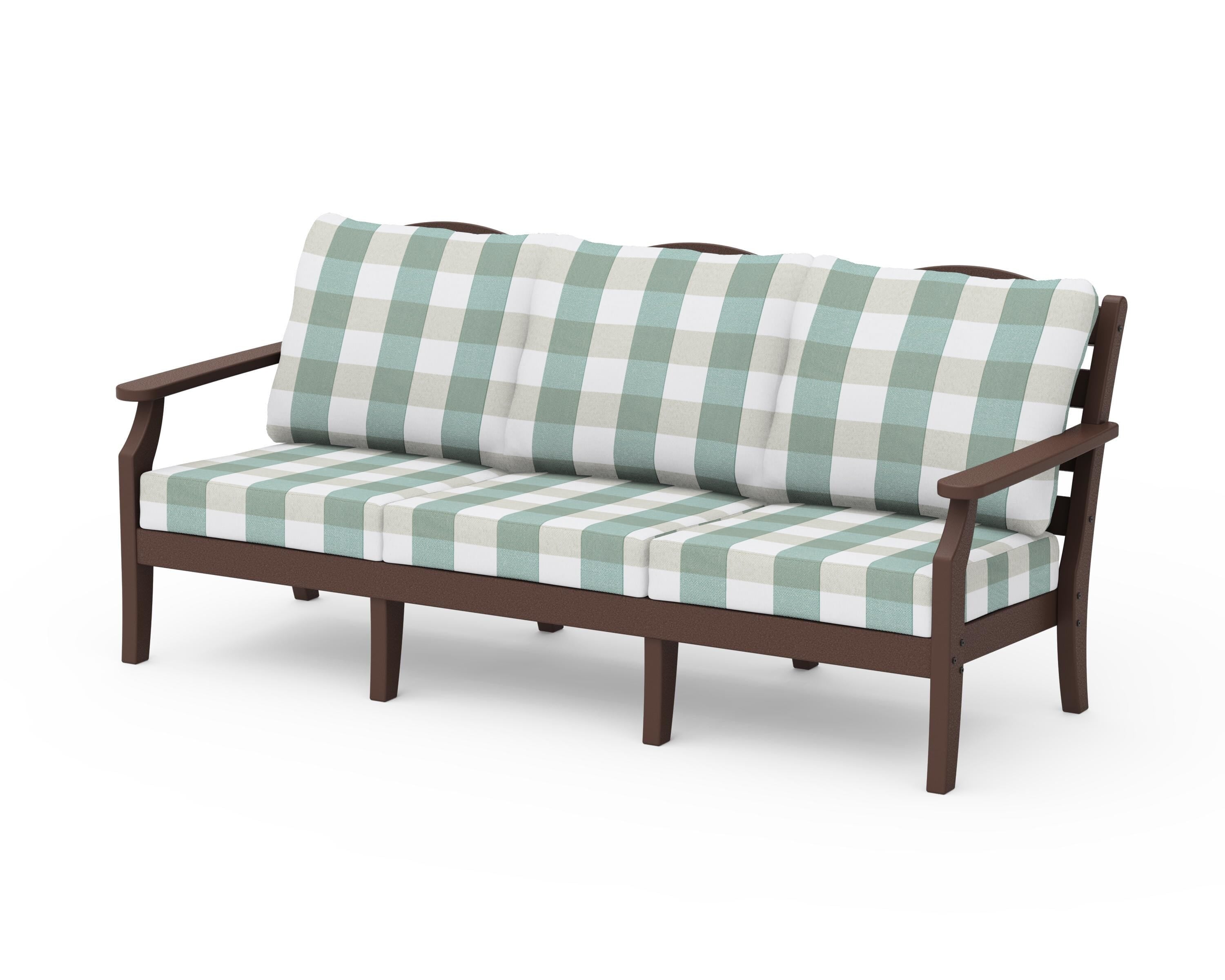 Draper James™ by  POLYWOOD® Savannah Deep Seating Sofa in Mahogany / Buffalo Plaid Glacier Spa
