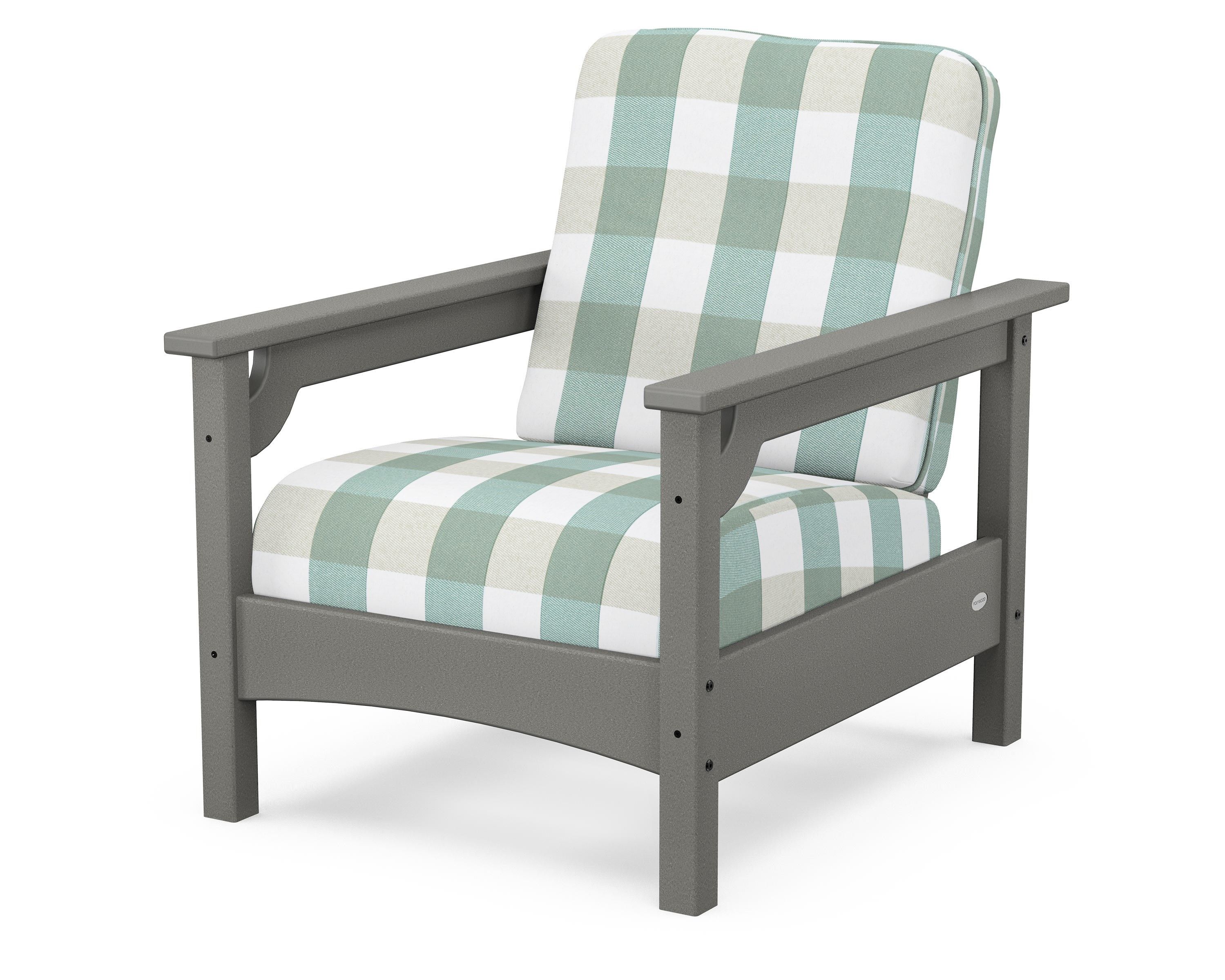 POLYWOOD® Club Chair in Slate Grey / Buffalo Plaid Glacier Spa