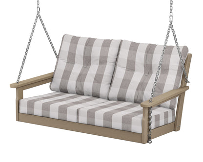 POLYWOOD® Vineyard Deep Seating Swing in Vintage Sahara / Buffalo Plaid Grey Mist