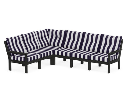 POLYWOOD® Vineyard 6-Piece Sectional in Black / Cabana Stripe Navy