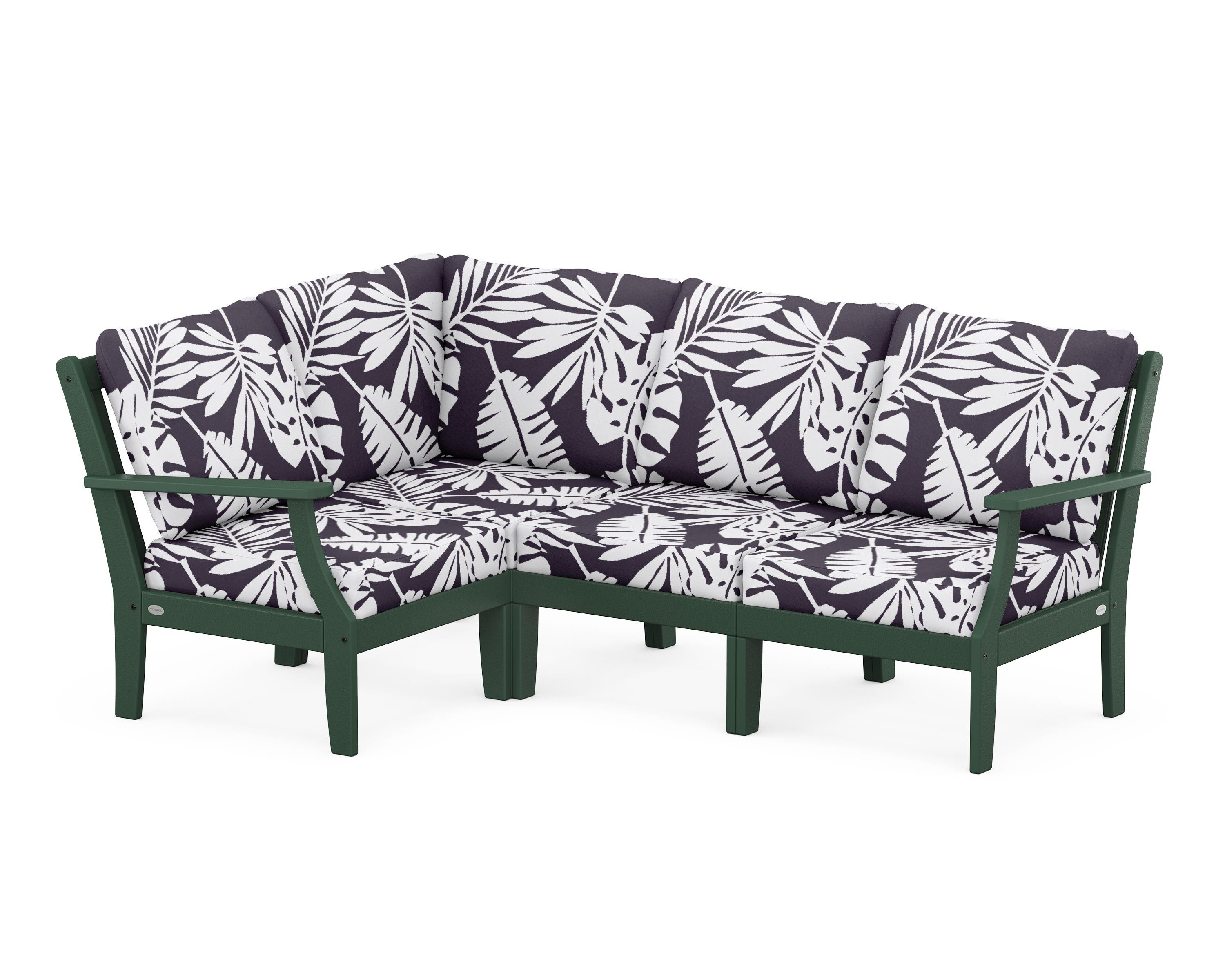 POLYWOOD® Braxton Modular 4-Piece Deep Seating Set in Green / Leaf Navy