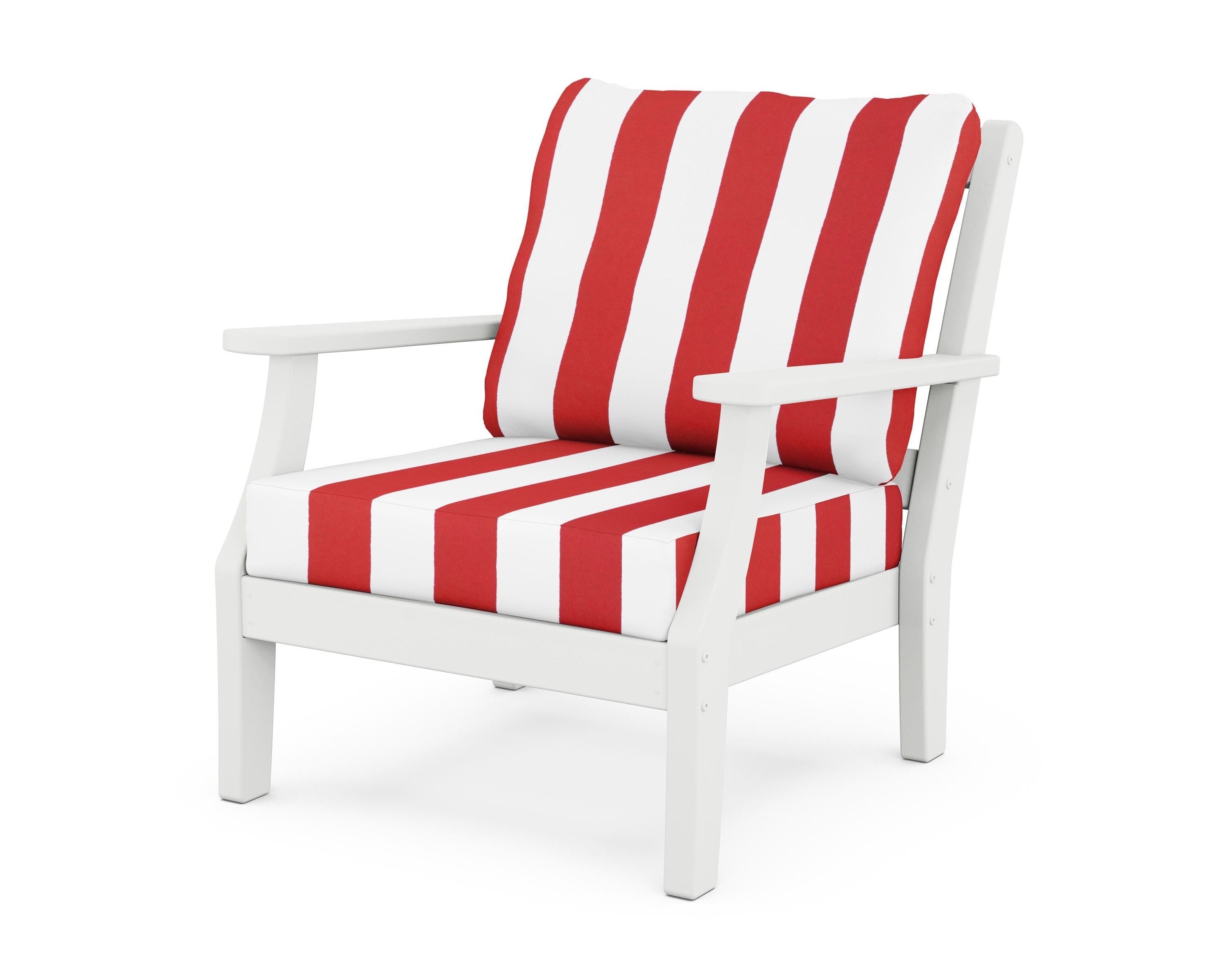 Martha Stewart by POLYWOOD® Chinoiserie Deep Seating Chair in White / Cabana Stripe Crimson