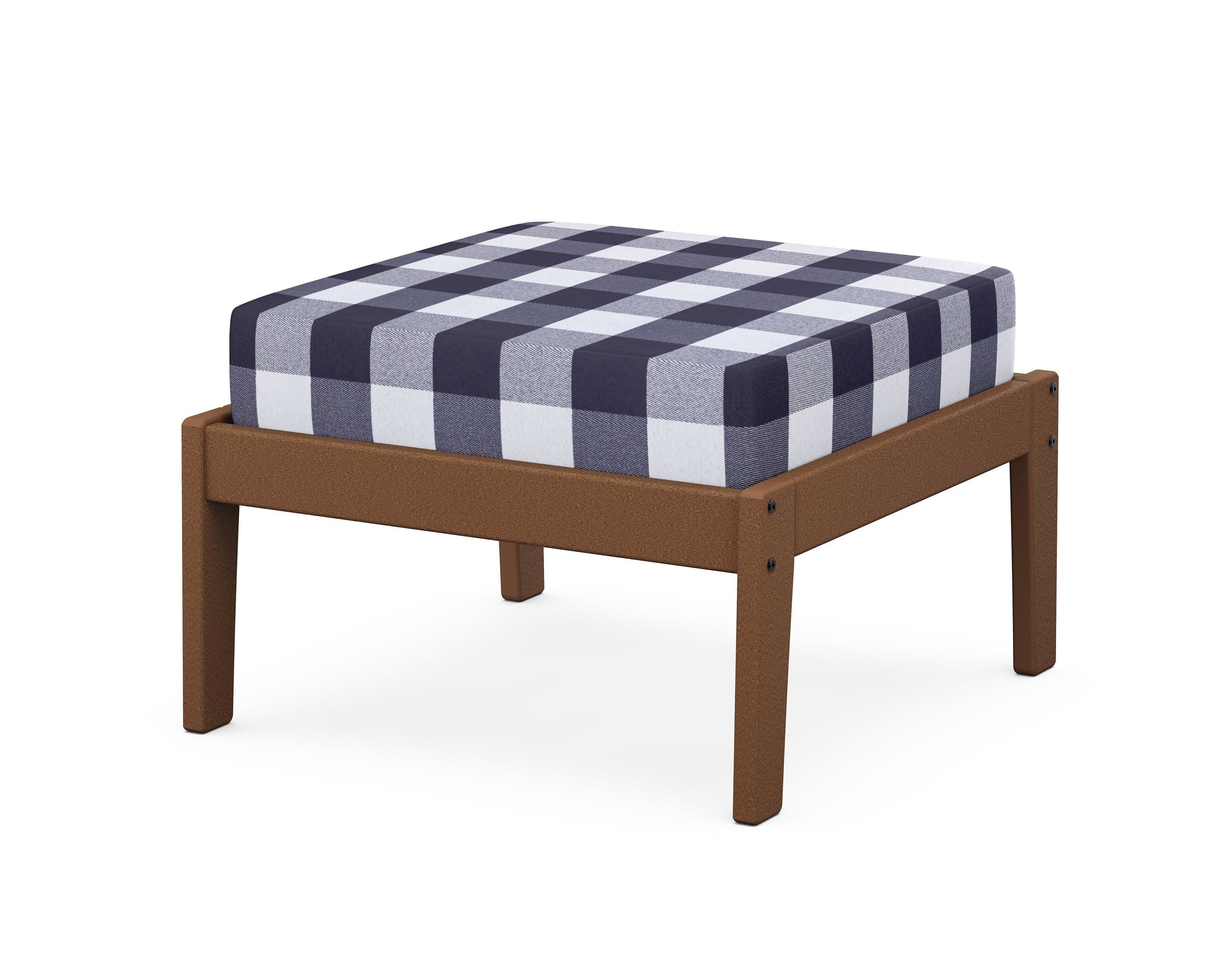 Unbranded Deep Seating Ottoman in Teak / Buffalo Plaid Navy