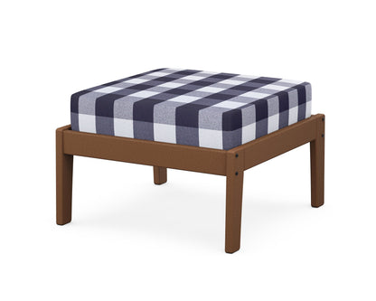 Unbranded Deep Seating Ottoman in Teak / Buffalo Plaid Navy