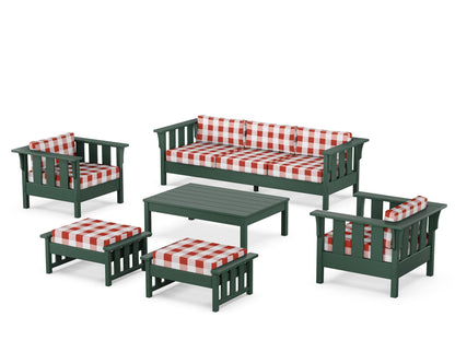 Martha Stewart by POLYWOOD® Acadia 6-Piece Lounge Sofa Set in Green / Buffalo Plaid Crimson