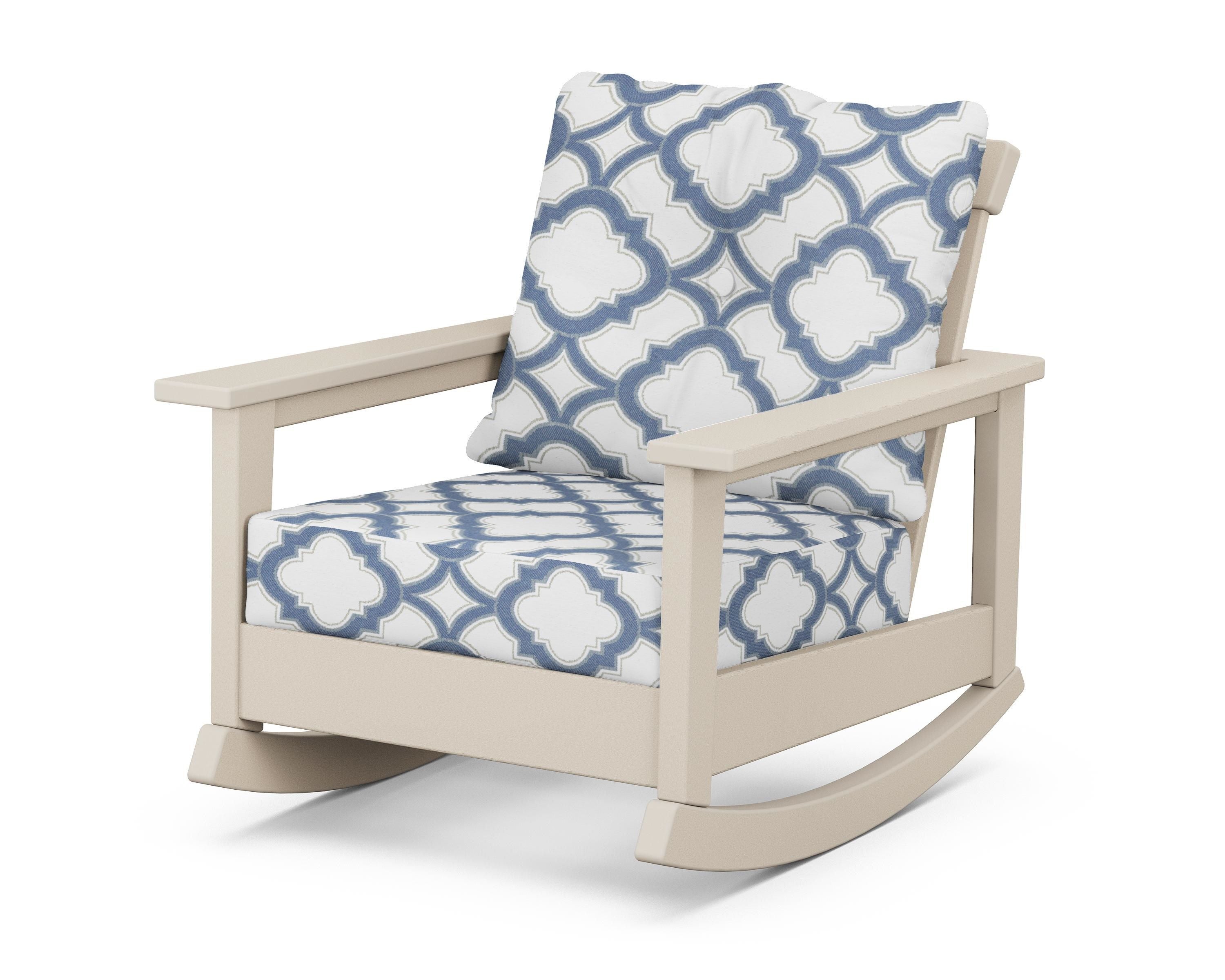 POLYWOOD® Prescott Deep Seating Rocking Chair in Sand / Trellis Sky Blue