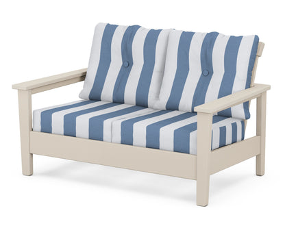 POLYWOOD® Prescott Deep Seating Loveseat in Sand / Cabana Stripe Sky Blue