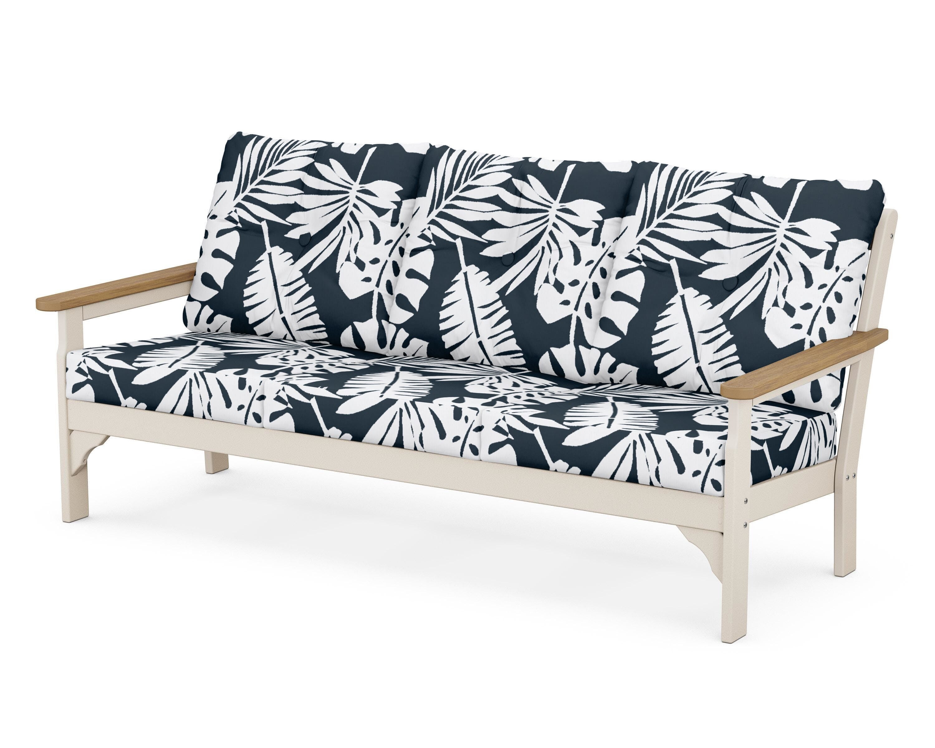 POLYWOOD® Vineyard Deep Seating Sofa in Sand / Natural / Leaf Marine Indigo