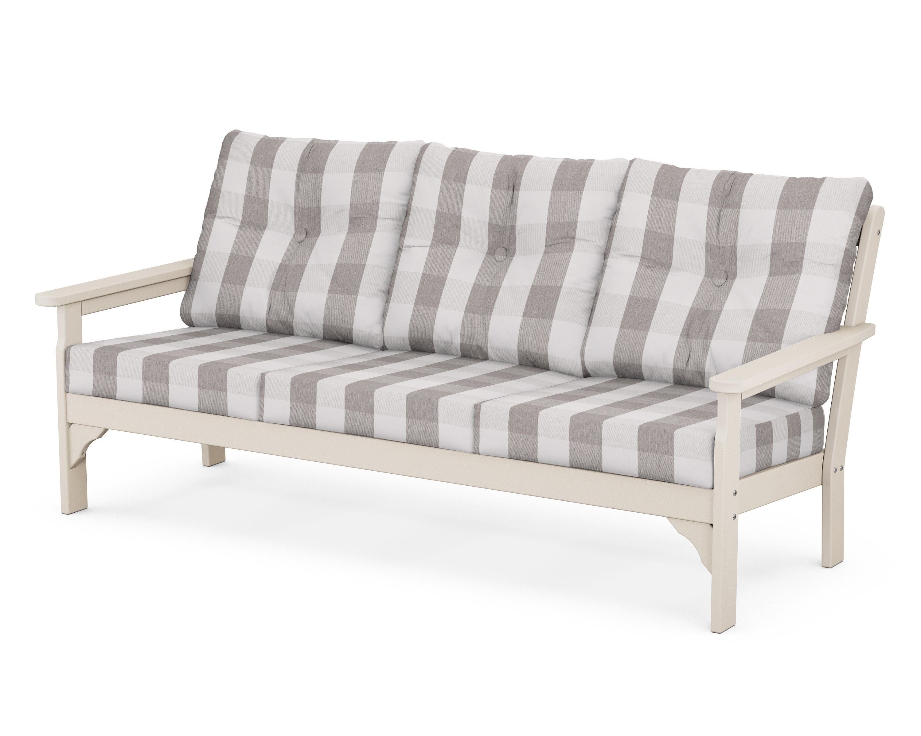 POLYWOOD® Vineyard Deep Seating Sofa in Sand / Buffalo Plaid Grey Mist