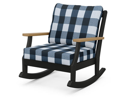 POLYWOOD® Braxton Deep Seating Rocking Chair in Black / Natural / Buffalo Plaid Marine Indigo