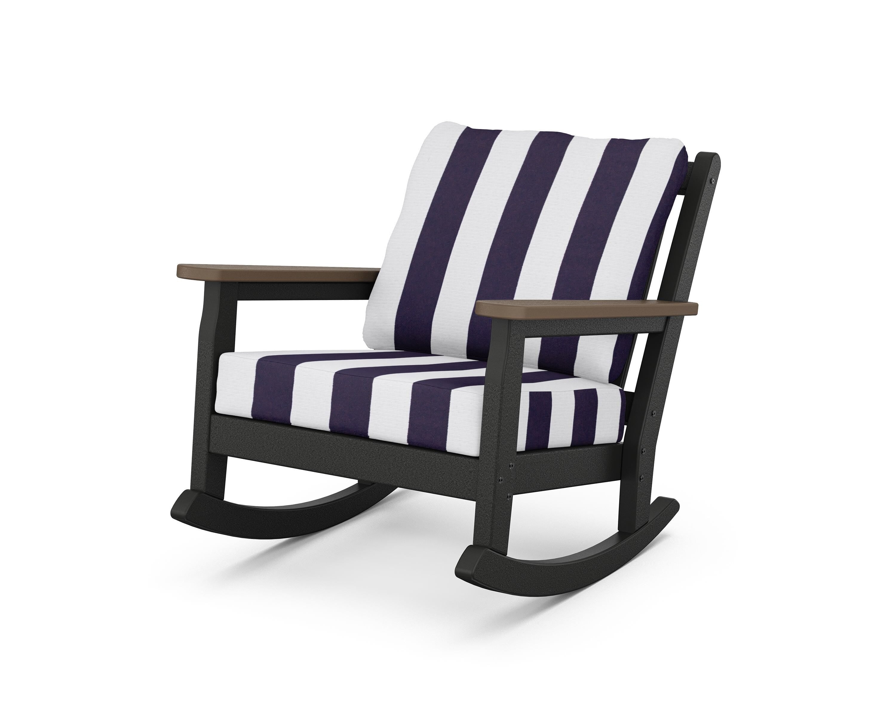 POLYWOOD® Chippendale Deep Seating Rocking Chair in Black / Kona / Cabana Stripe Navy