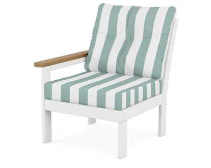 POLYWOOD® Vineyard Modular Left Arm Chair in White / Natural / Cabana Stripe Glacier Spa