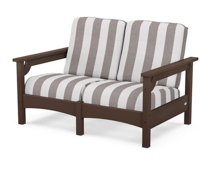 POLYWOOD® Club Loveseat in Mahogany / Cabana Stripe Grey Mist