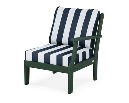 POLYWOOD® Braxton Modular Right Arm Chair in Green / Cabana Stripe Marine Indigo