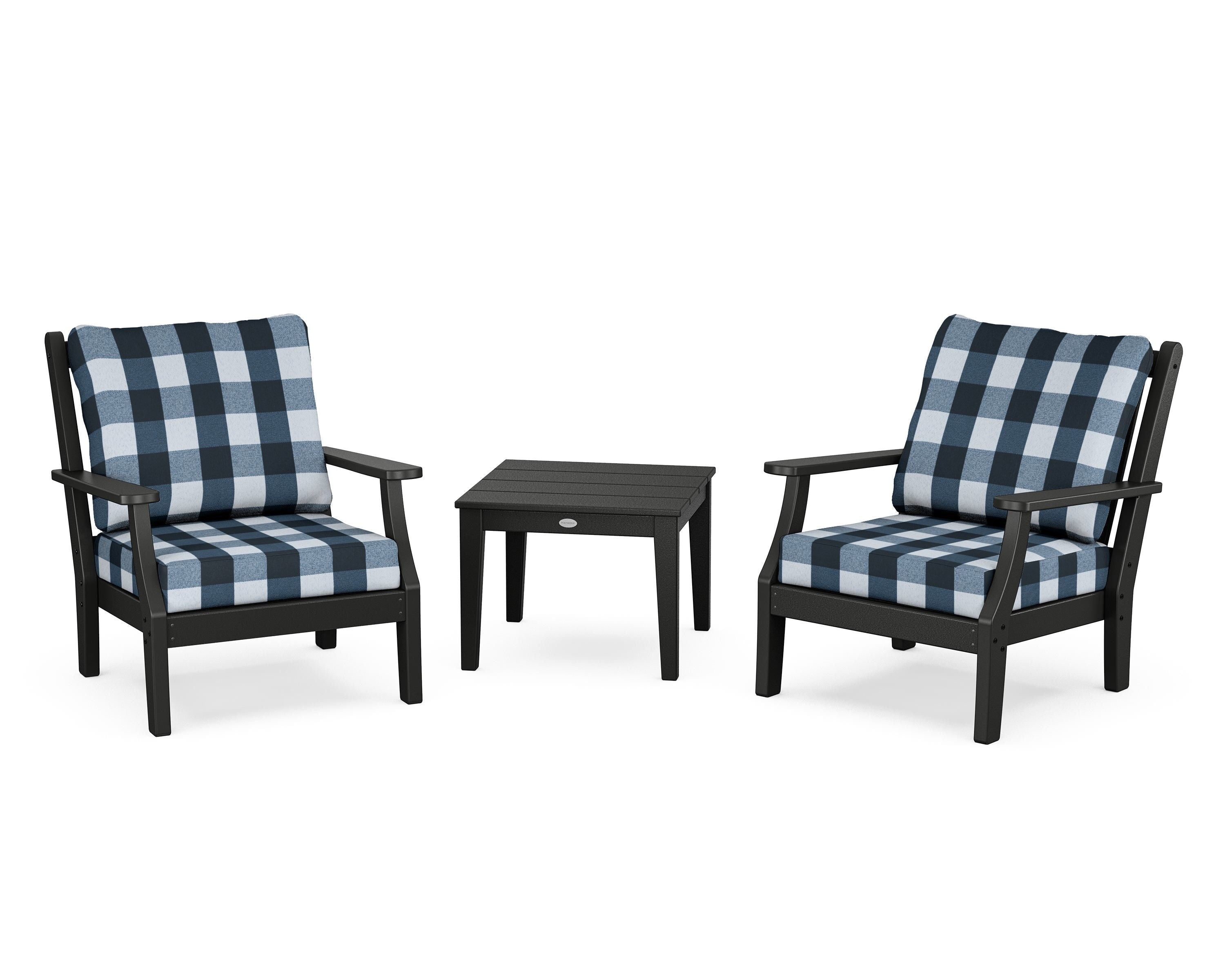 Country Living Wovendale 3-Piece Deep Seating Set in Black / Buffalo Plaid Marine Indigo