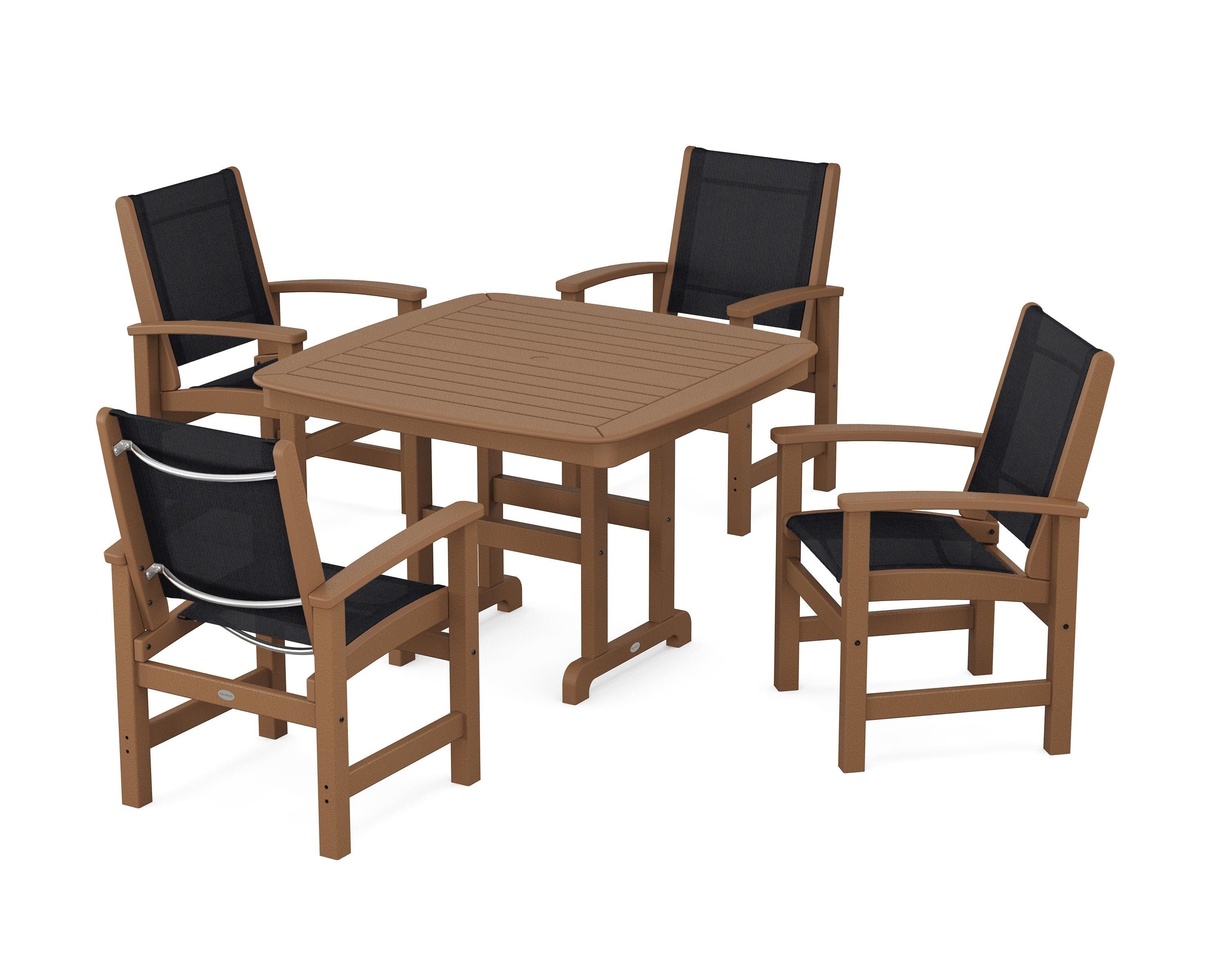 POLYWOOD® Coastal 5-Piece Dining Set in Teak / Black Sling