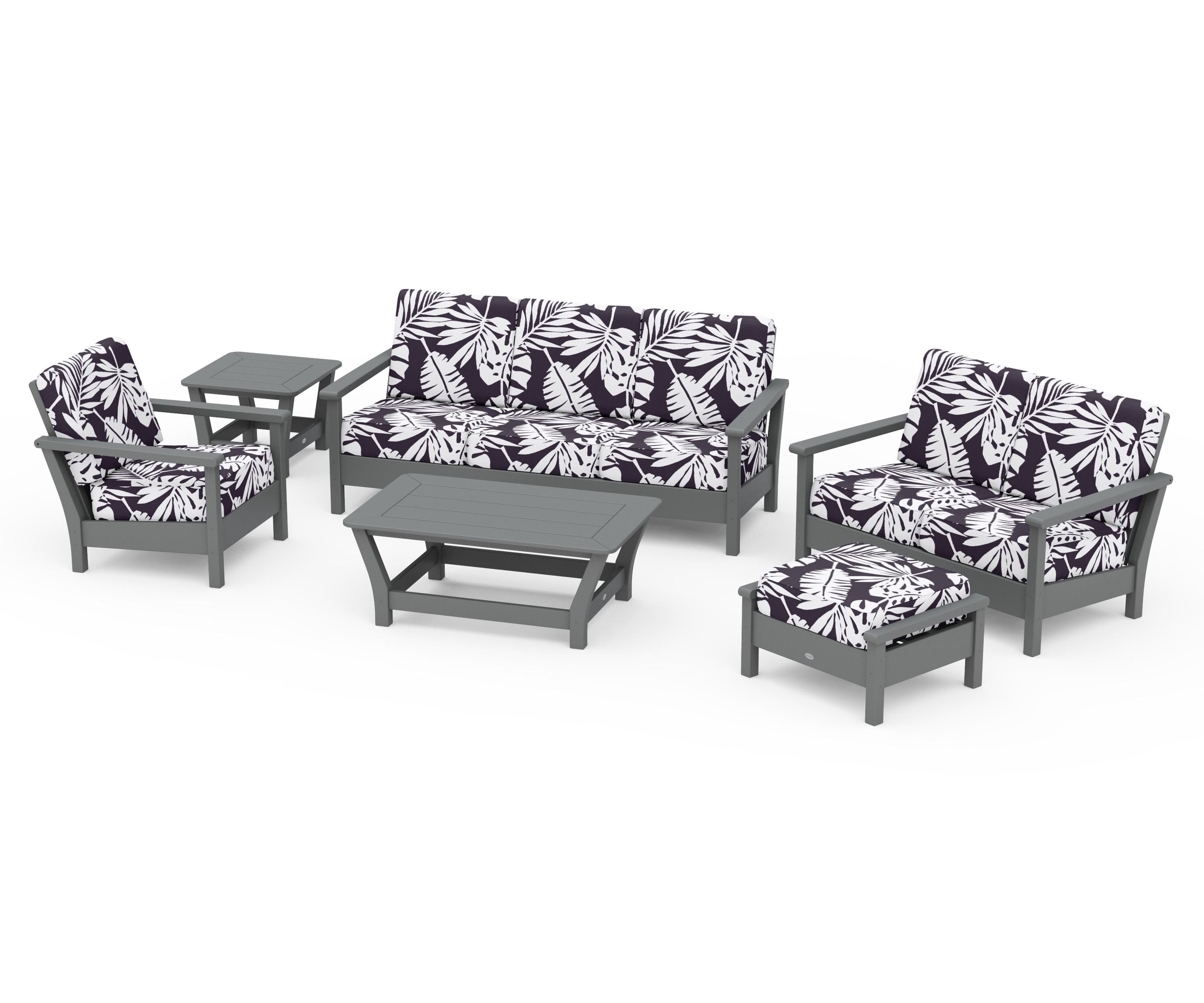 POLYWOOD® Harbour 6-Piece Outdoor Living Set in Slate Grey / Leaf Navy