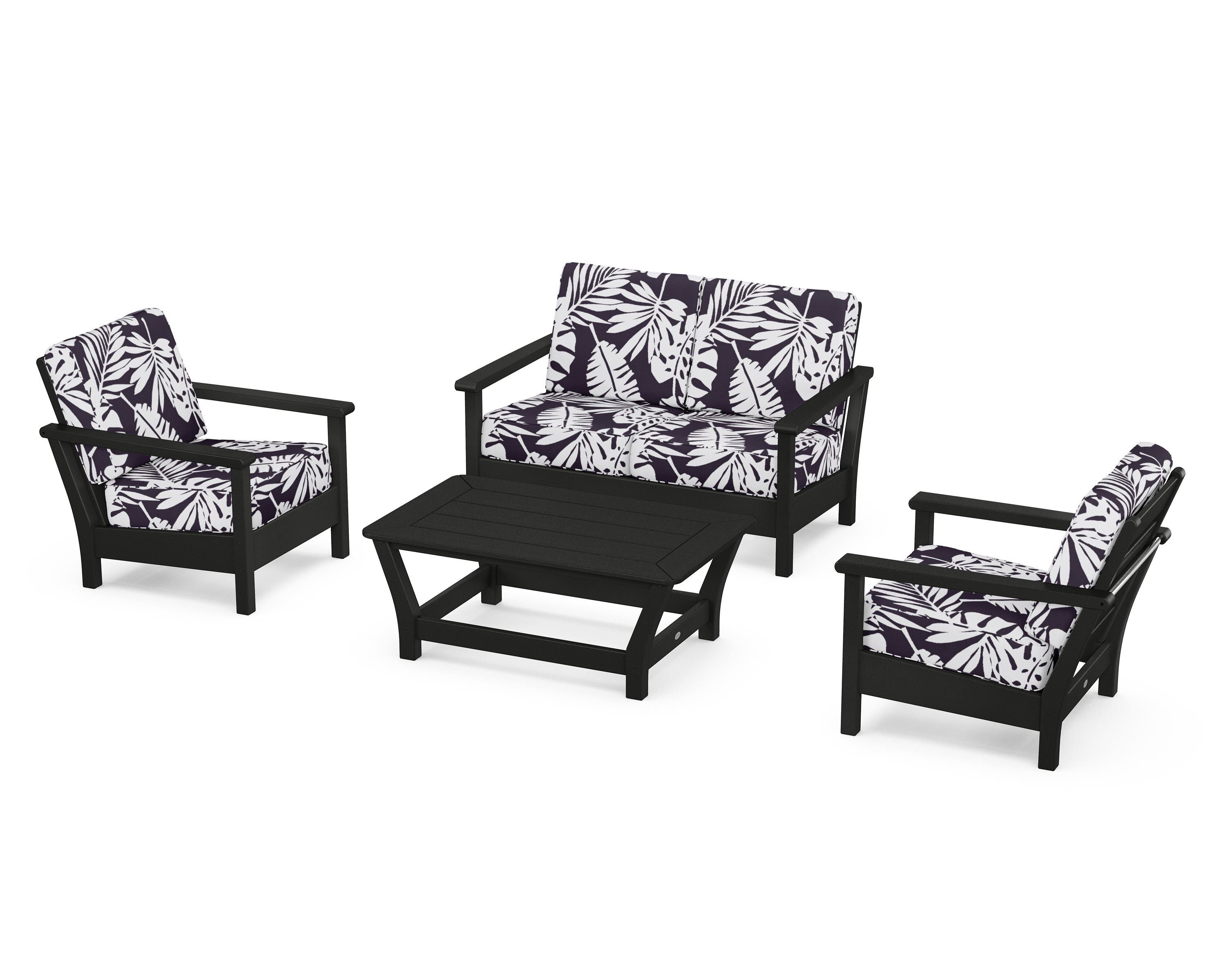 POLYWOOD® Harbour 4-Piece Deep Seating Set in Black / Leaf Navy