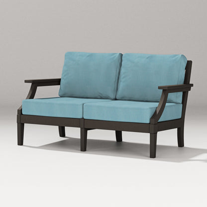 PW Designer Series Estate Loveseat in Vintage Coffee / Lattice Sky Blue