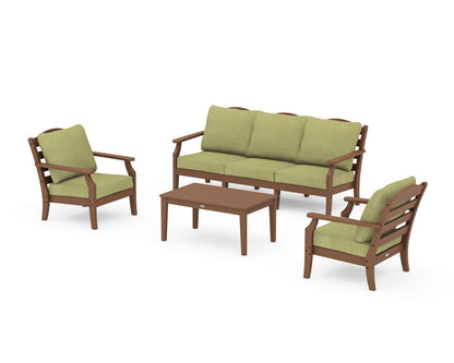 Draper James™ by  POLYWOOD® Savannah 4-Piece Deep Seating Set with Sofa in Teak / Chartreuse Boucle