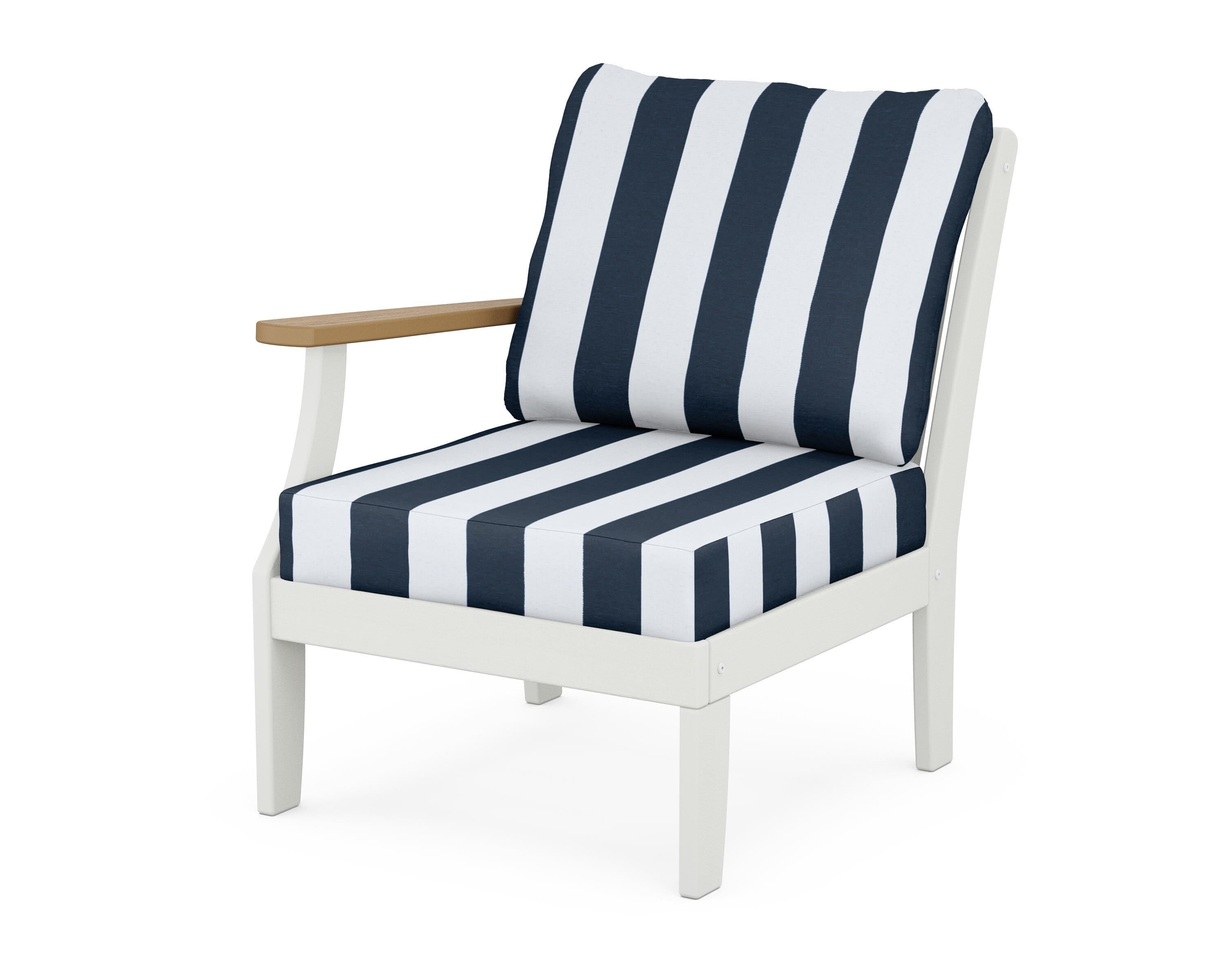 POLYWOOD® Braxton Modular Left Arm Chair in White / Natural / Cabana Stripe Marine Indigo