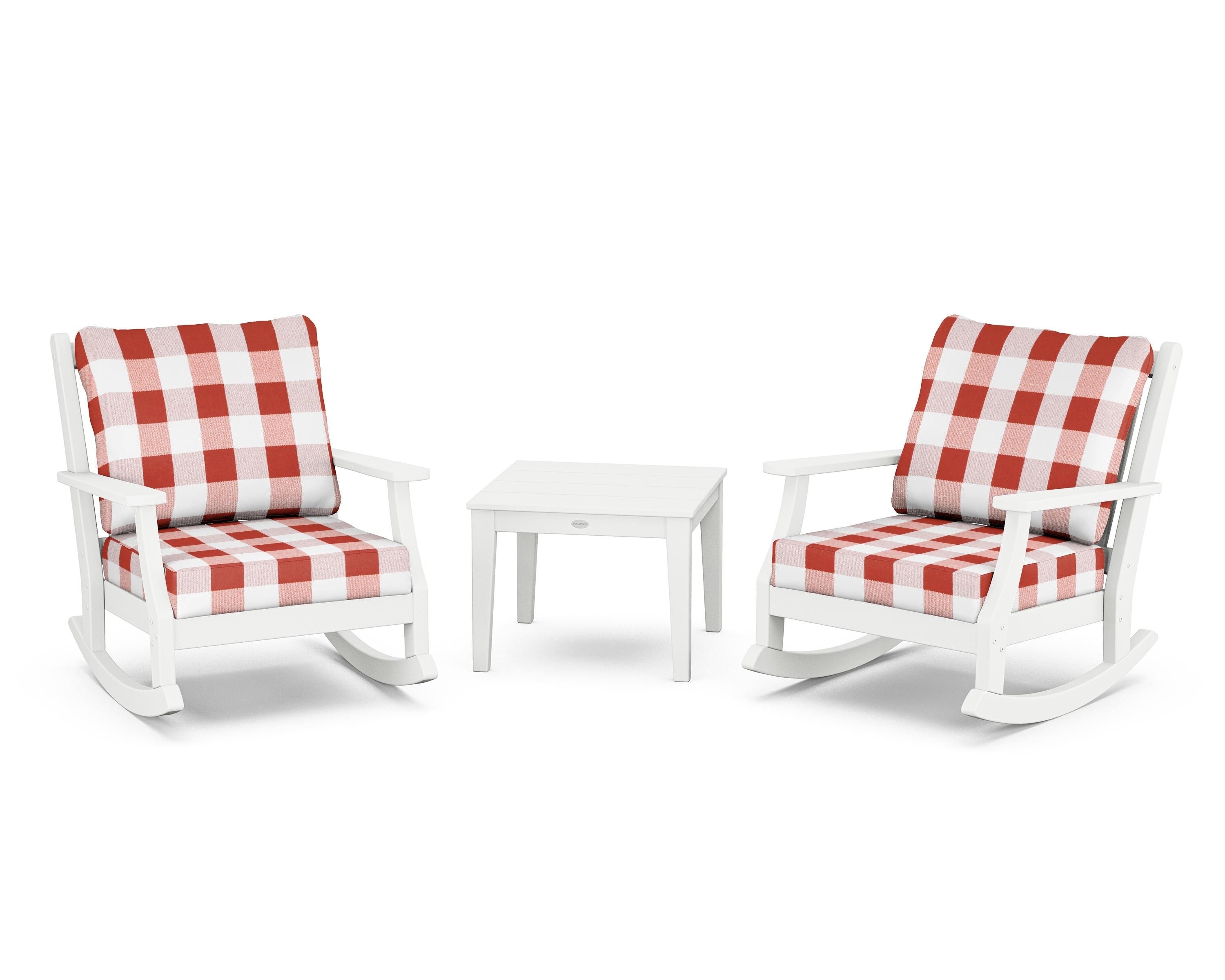 Country Living Wovendale 3-Piece Deep Seating Rocker Set in White / Buffalo Plaid Crimson