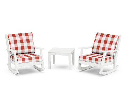 Country Living Wovendale 3-Piece Deep Seating Rocker Set in White / Buffalo Plaid Crimson