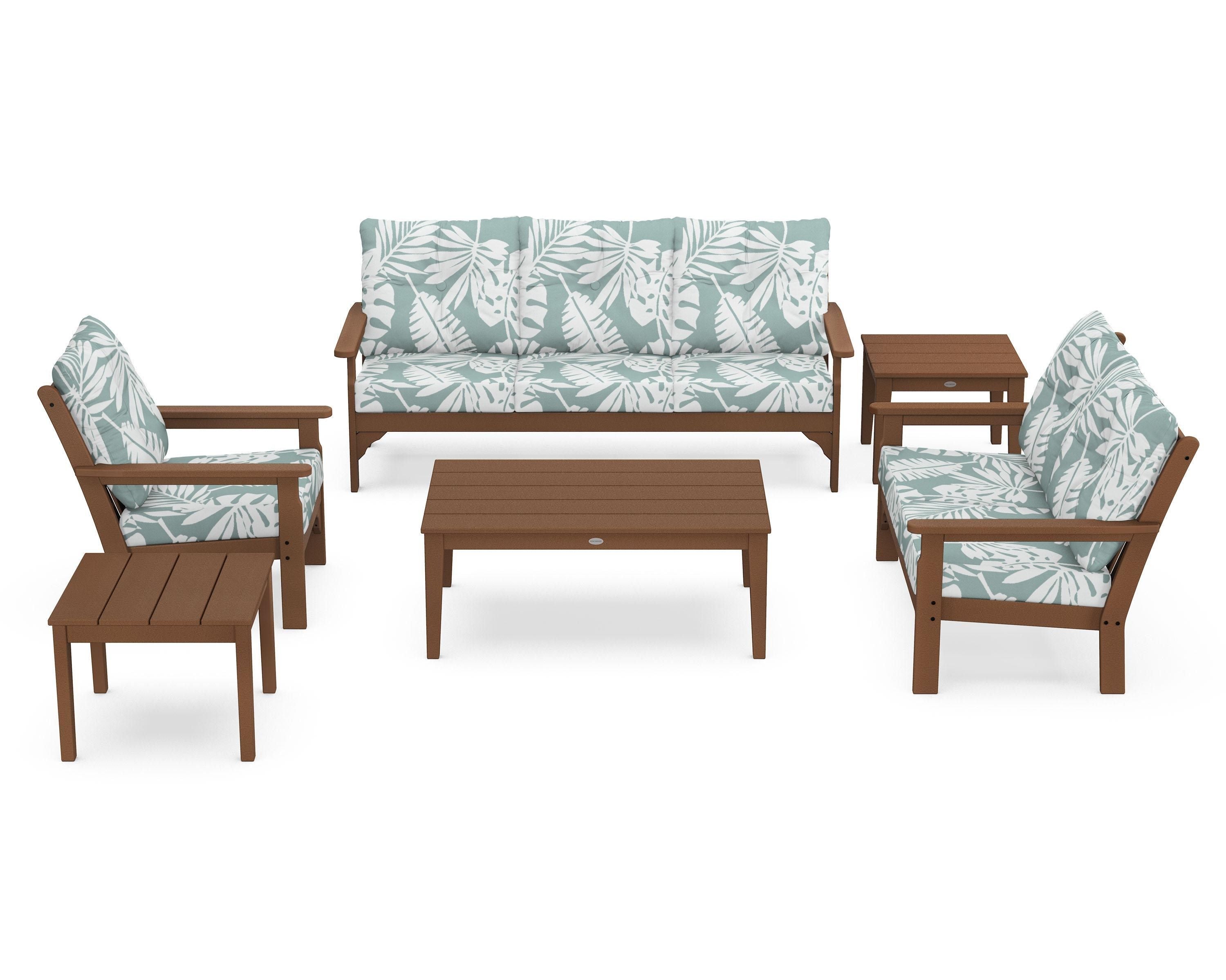 POLYWOOD® Vineyard 6-Piece Deep Seating Set in Teak / Leaf Glacier Spa