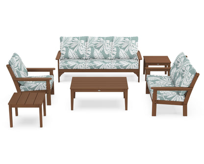 POLYWOOD® Vineyard 6-Piece Deep Seating Set in Teak / Leaf Glacier Spa
