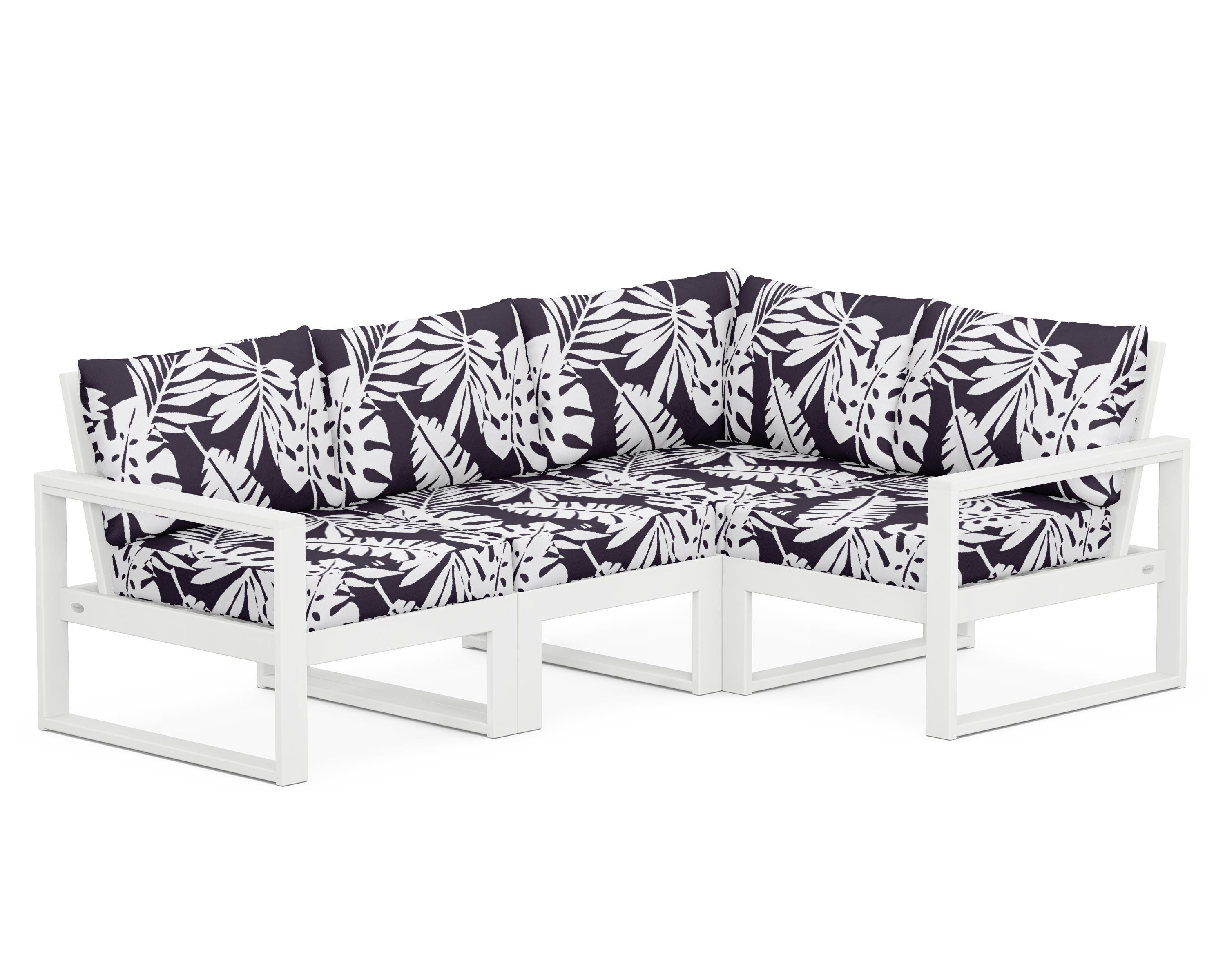POLYWOOD® EDGE 4-Piece Modular Deep Seating Set in White / Leaf Navy