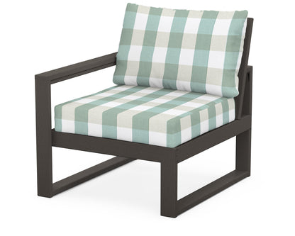 POLYWOOD® EDGE Modular Left Arm Chair in Vintage Coffee / Buffalo Plaid Glacier Spa