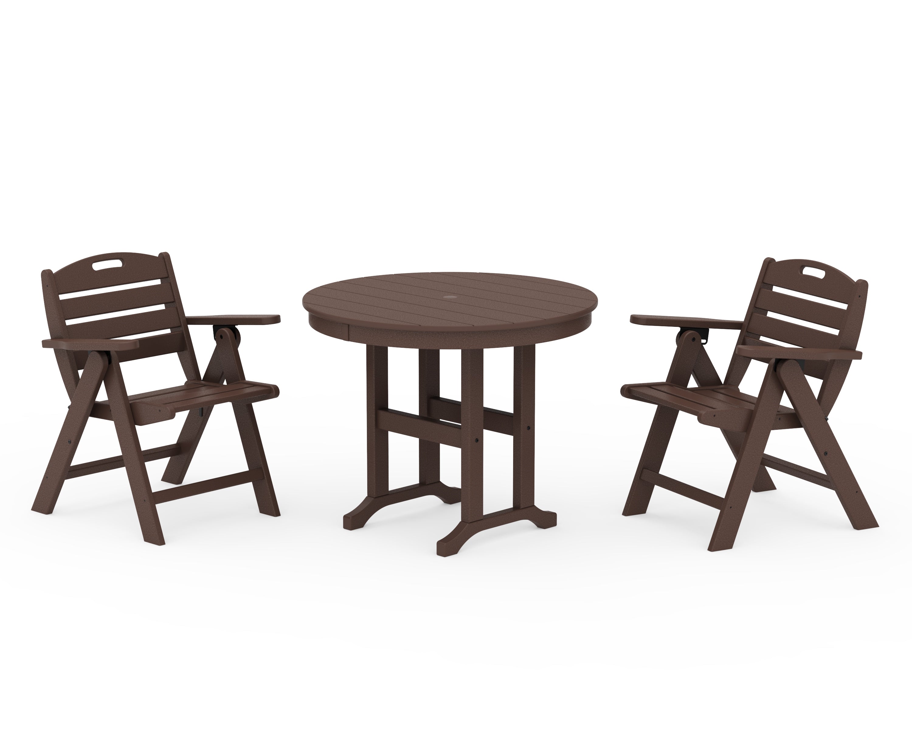 POLYWOOD® Nautical Folding Lowback Chair 3-Piece Round Dining Set in Mahogany