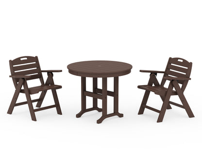 POLYWOOD® Nautical Folding Lowback Chair 3-Piece Round Dining Set in Mahogany