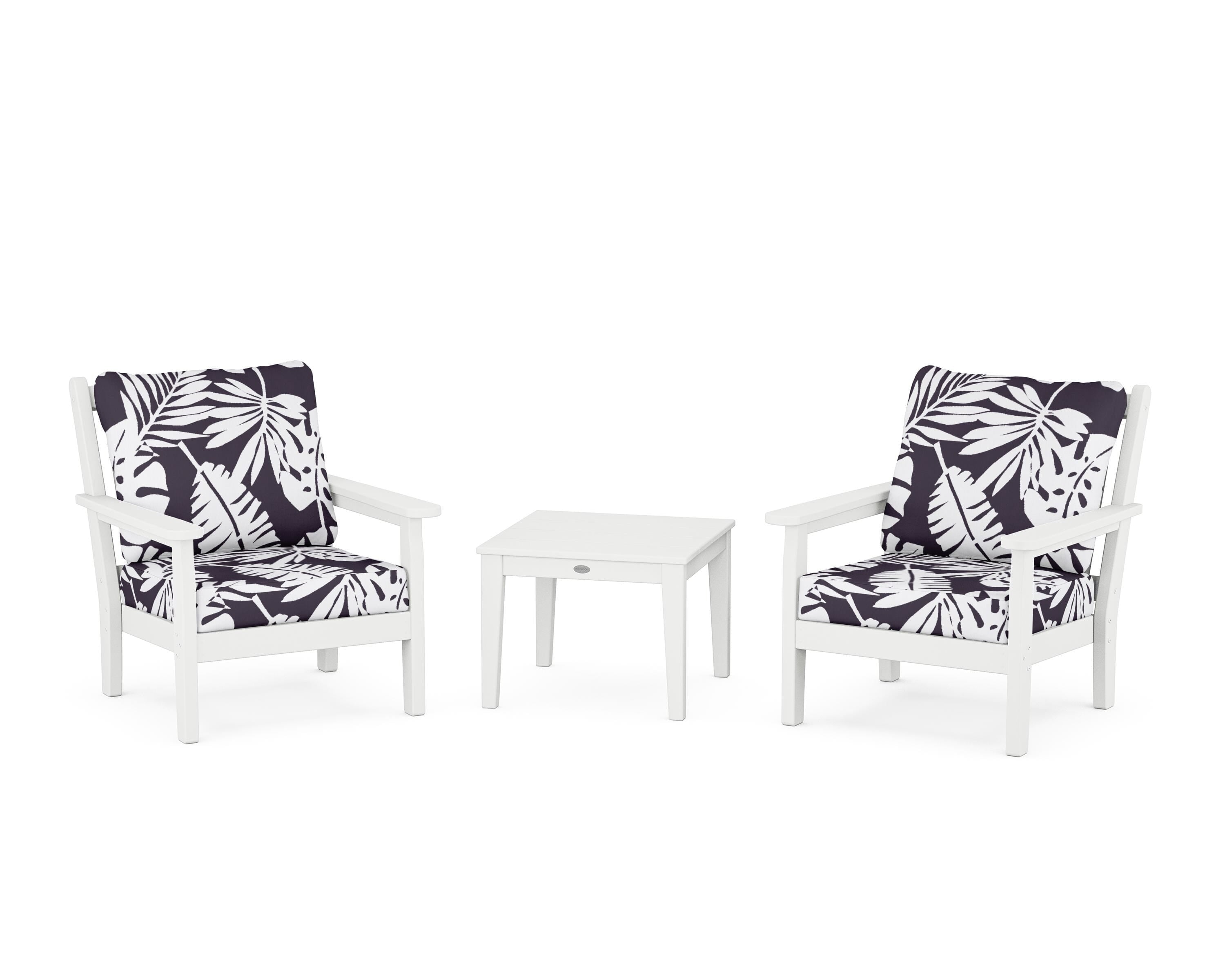 POLYWOOD® Chippendale 3-Piece Deep Seating Set in White / Leaf Navy
