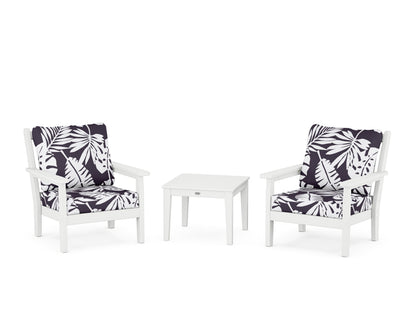 POLYWOOD® Chippendale 3-Piece Deep Seating Set in White / Leaf Navy