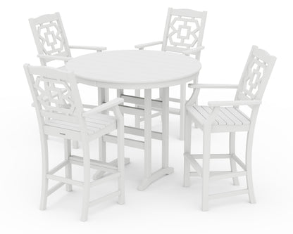 Martha Stewart by POLYWOOD® Chinoiserie 5-Piece Round Farmhouse Bar Set in White