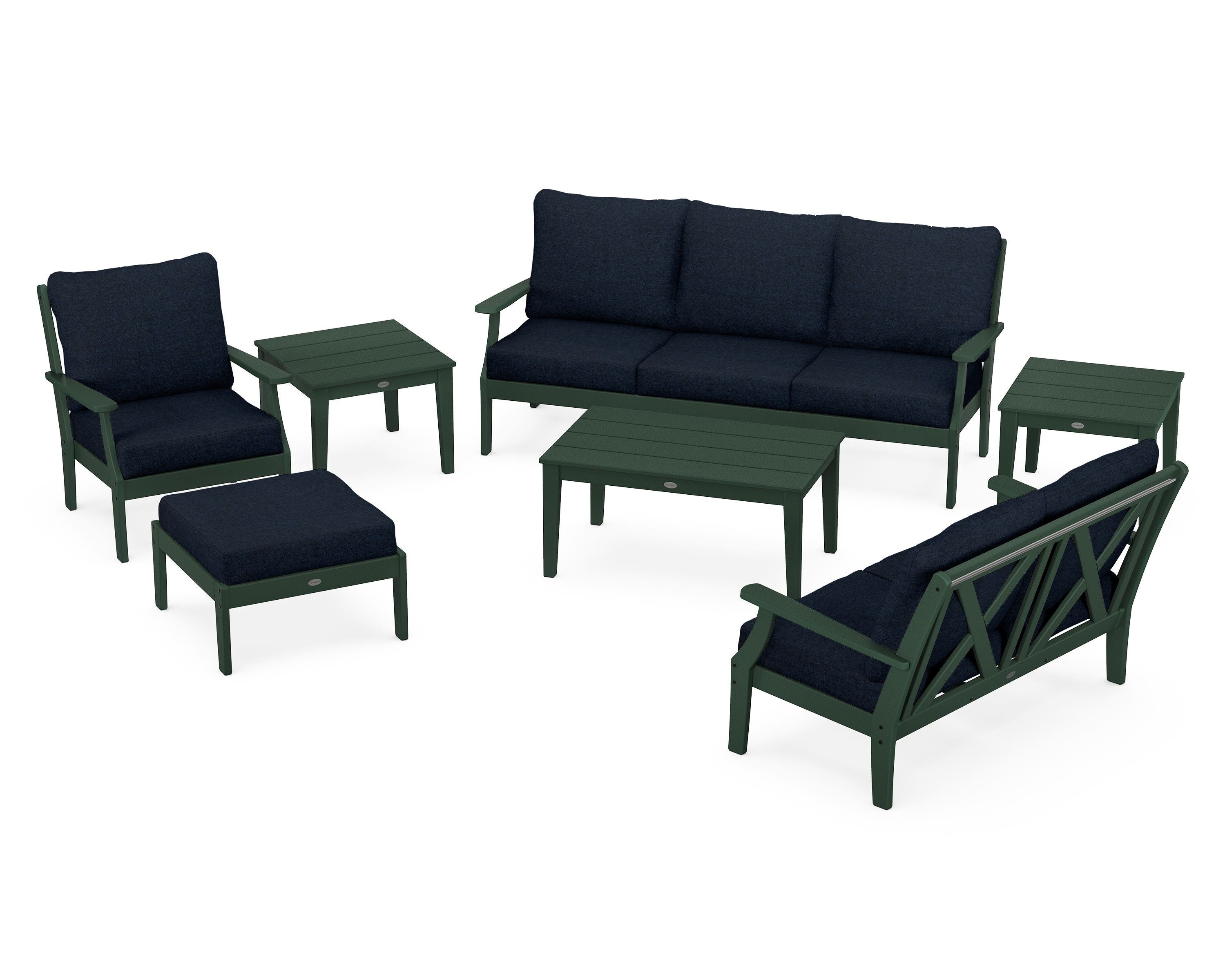 POLYWOOD® Braxton 7-Piece Deep Seating Set in Green / Marine Indigo